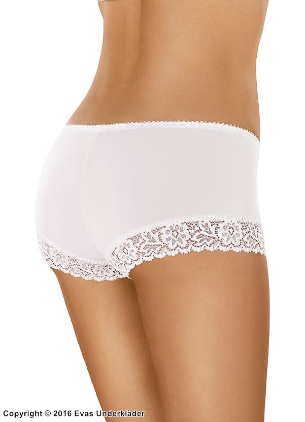 Elegant boyshort-truse, bomull, kniplinger